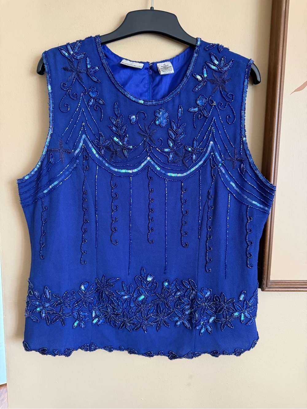 Vintage Fashion Bug Royal Blue Beaded Sequin Sleeveless Top in XL